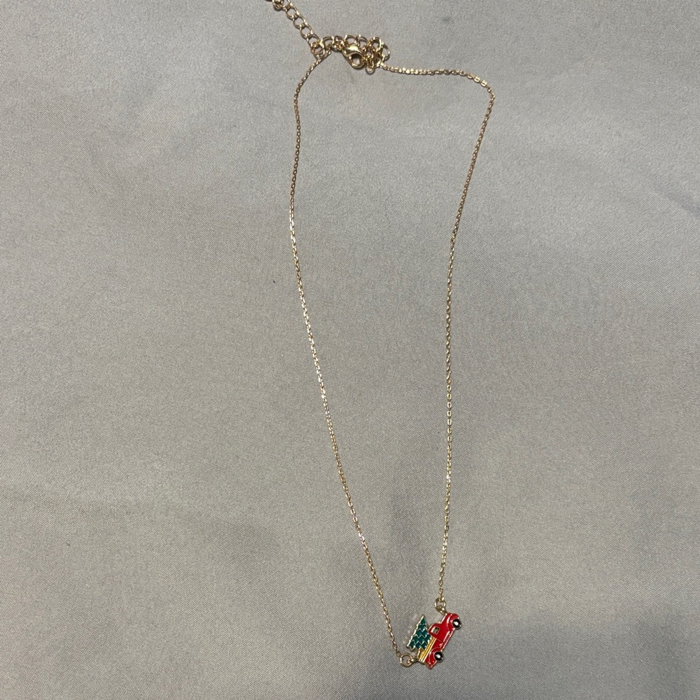 ☃️ NEW LOWER PRICE ☃️ ~ Gold Necklace with Red Christmas Truck